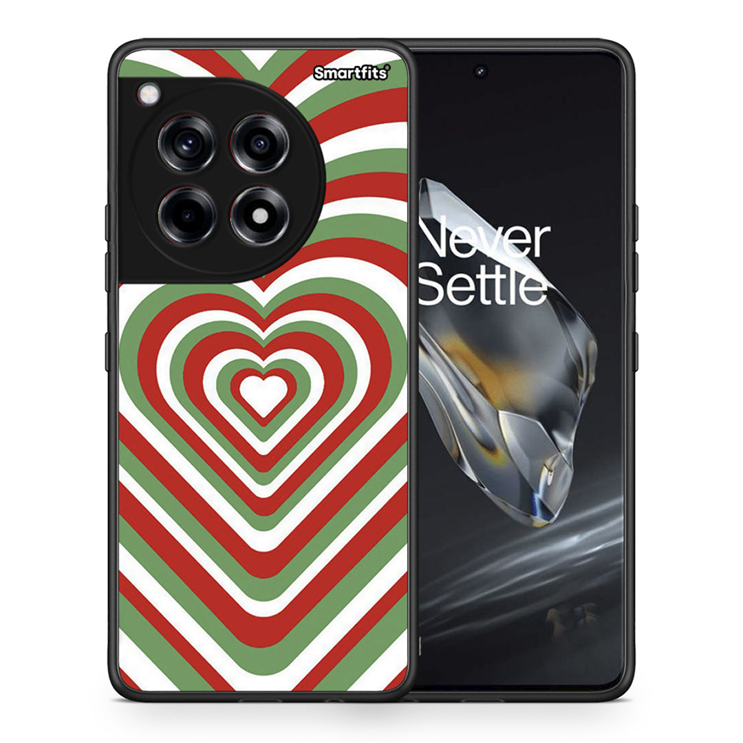 Θήκη OnePlus 12 Christmas Hearts από τη Smartfits με σχέδιο στο πίσω μέρος και μαύρο περίβλημα | OnePlus 12 Christmas Hearts case with colorful back and black bezels