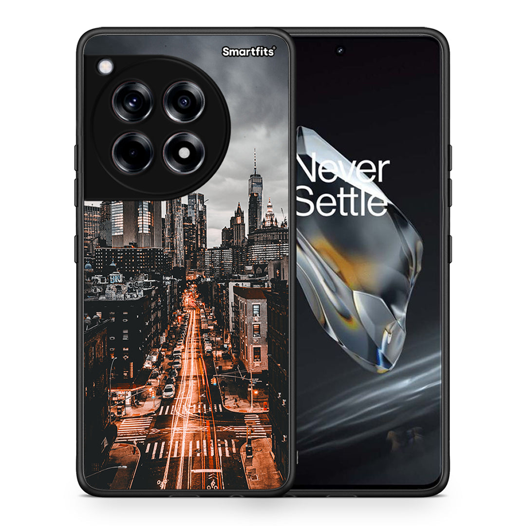 Θήκη OnePlus 12 City Lights από τη Smartfits με σχέδιο στο πίσω μέρος και μαύρο περίβλημα | OnePlus 12 City Lights case with colorful back and black bezels