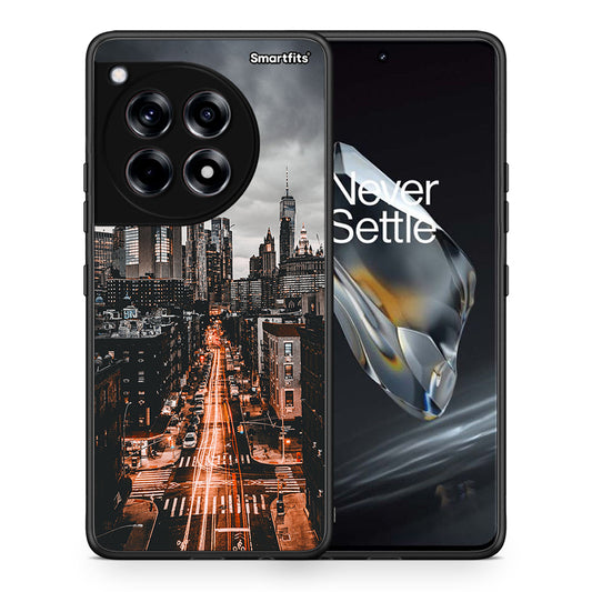 Θήκη OnePlus 12 City Lights από τη Smartfits με σχέδιο στο πίσω μέρος και μαύρο περίβλημα | OnePlus 12 City Lights case with colorful back and black bezels