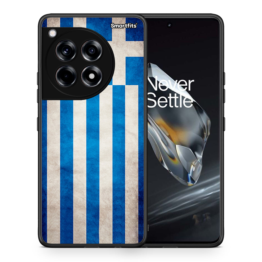 Θήκη OnePlus 12 Greek Flag από τη Smartfits με σχέδιο στο πίσω μέρος και μαύρο περίβλημα | OnePlus 12 Greek Flag case with colorful back and black bezels