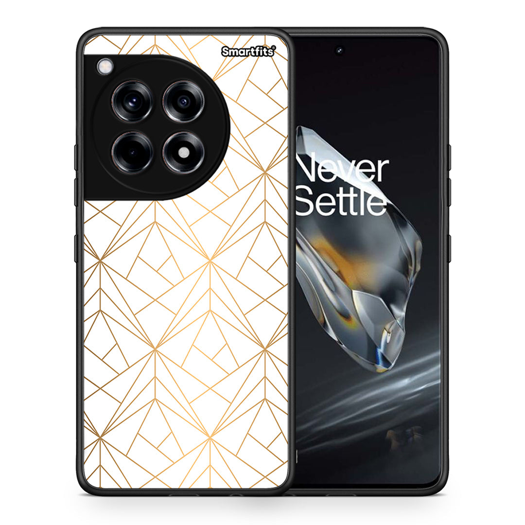 Θήκη OnePlus 12 Luxury White Geometric από τη Smartfits με σχέδιο στο πίσω μέρος και μαύρο περίβλημα | OnePlus 12 Luxury White Geometric case with colorful back and black bezels