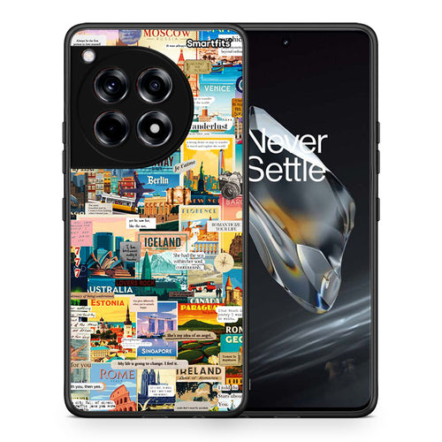 Θήκη OnePlus 12 Live To Travel από τη Smartfits με σχέδιο στο πίσω μέρος και μαύρο περίβλημα | OnePlus 12 Live To Travel case with colorful back and black bezels