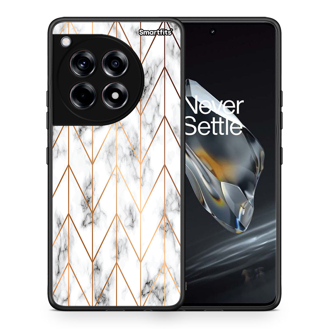 Θήκη OnePlus 12 Gold Geometric Marble από τη Smartfits με σχέδιο στο πίσω μέρος και μαύρο περίβλημα | OnePlus 12 Gold Geometric Marble case with colorful back and black bezels