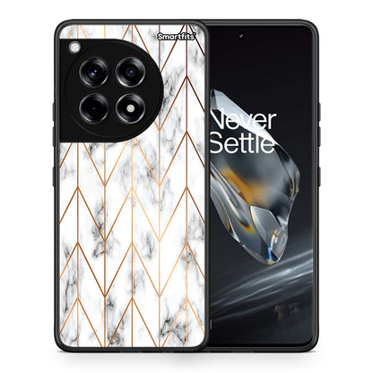 Θήκη OnePlus 12 Gold Geometric Marble από τη Smartfits με σχέδιο στο πίσω μέρος και μαύρο περίβλημα | OnePlus 12 Gold Geometric Marble case with colorful back and black bezels