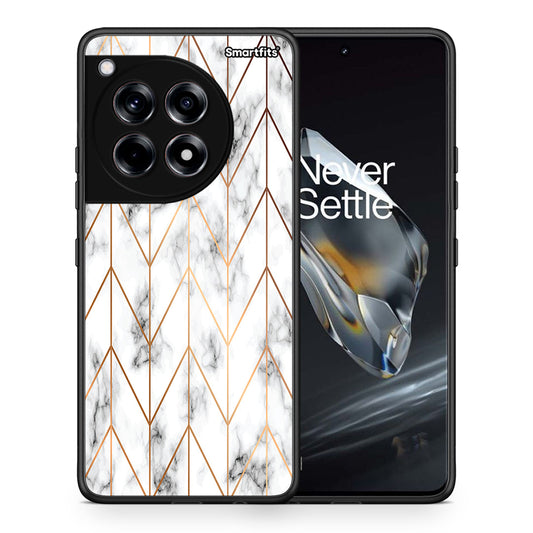 Θήκη OnePlus 12 Gold Geometric Marble από τη Smartfits με σχέδιο στο πίσω μέρος και μαύρο περίβλημα | OnePlus 12 Gold Geometric Marble case with colorful back and black bezels