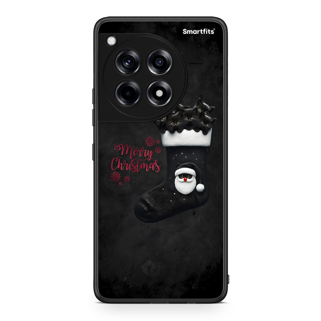 OnePlus 12 Merry Cat Christmas θήκη από τη Smartfits με σχέδιο στο πίσω μέρος και μαύρο περίβλημα | Smartphone case with colorful back and black bezels by Smartfits