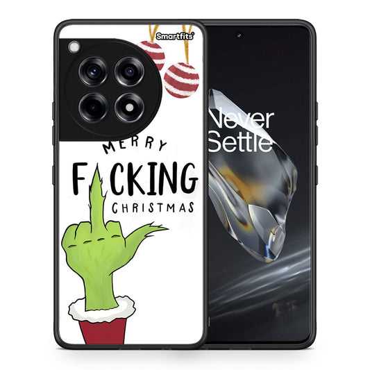 Θήκη OnePlus 12 Merry F Xmas από τη Smartfits με σχέδιο στο πίσω μέρος και μαύρο περίβλημα | OnePlus 12 Merry F Xmas case with colorful back and black bezels