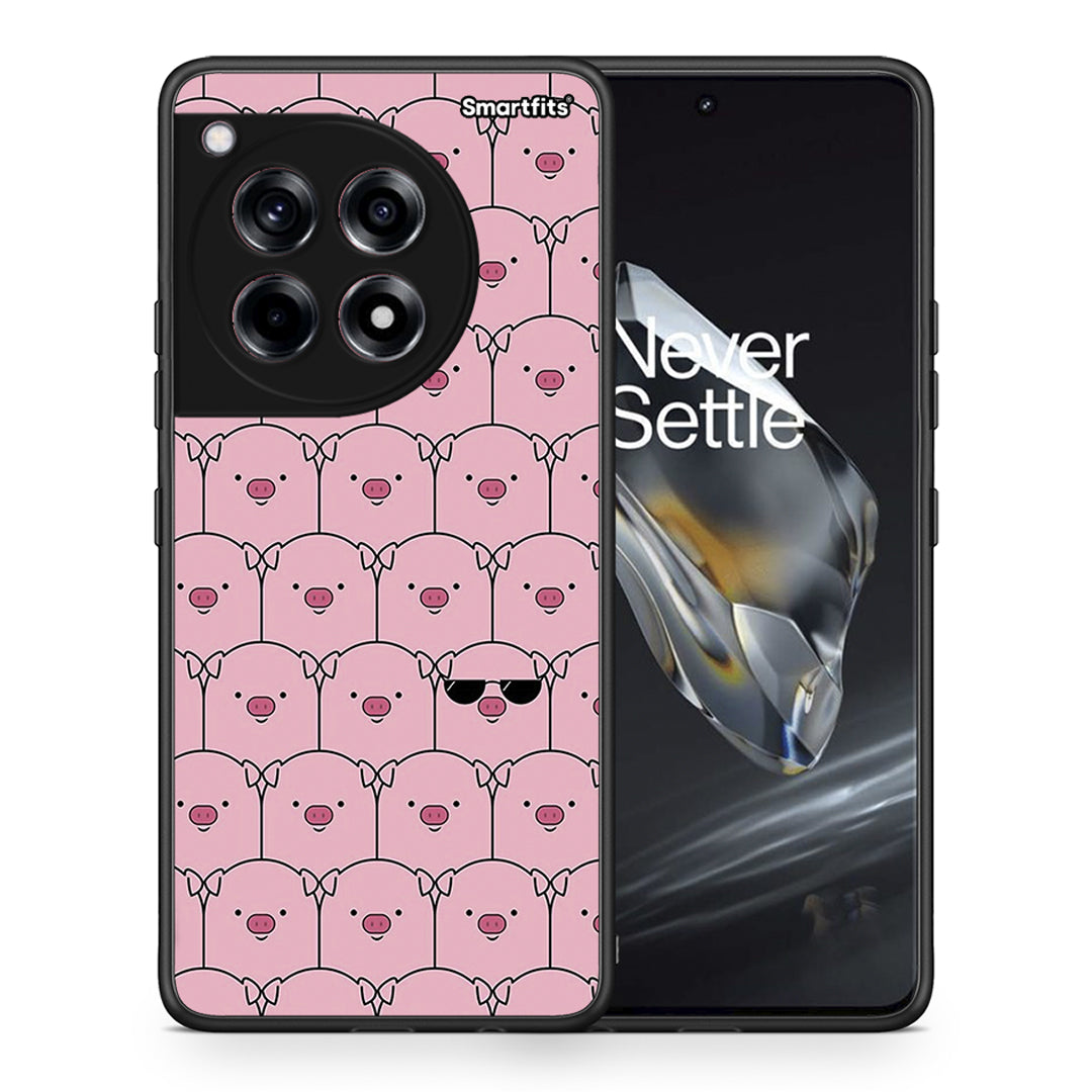 Θήκη OnePlus 12 Pig Glasses από τη Smartfits με σχέδιο στο πίσω μέρος και μαύρο περίβλημα | OnePlus 12 Pig Glasses case with colorful back and black bezels
