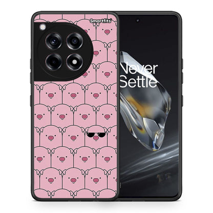 Θήκη OnePlus 12 Pig Glasses από τη Smartfits με σχέδιο στο πίσω μέρος και μαύρο περίβλημα | OnePlus 12 Pig Glasses case with colorful back and black bezels