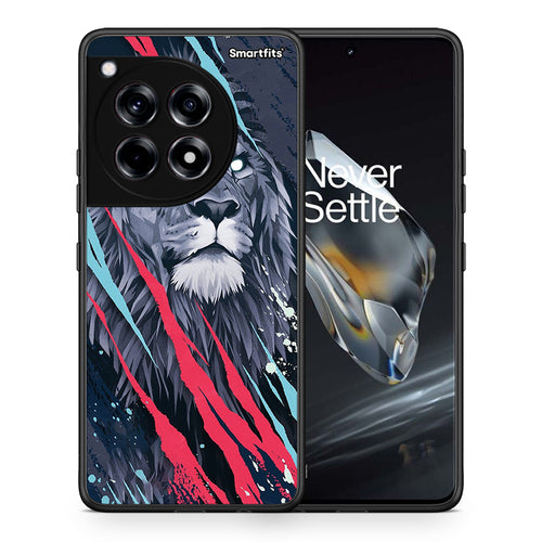 Θήκη OnePlus 12 Lion Designer PopArt από τη Smartfits με σχέδιο στο πίσω μέρος και μαύρο περίβλημα | OnePlus 12 Lion Designer PopArt case with colorful back and black bezels