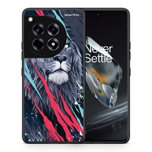 Θήκη OnePlus 12 Lion Designer PopArt από τη Smartfits με σχέδιο στο πίσω μέρος και μαύρο περίβλημα | OnePlus 12 Lion Designer PopArt case with colorful back and black bezels