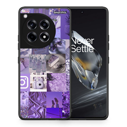 Θήκη OnePlus 12 Purple Aesthetic Collage από τη Smartfits με σχέδιο στο πίσω μέρος και μαύρο περίβλημα | OnePlus 12 Purple Aesthetic Collage case with colorful back and black bezels