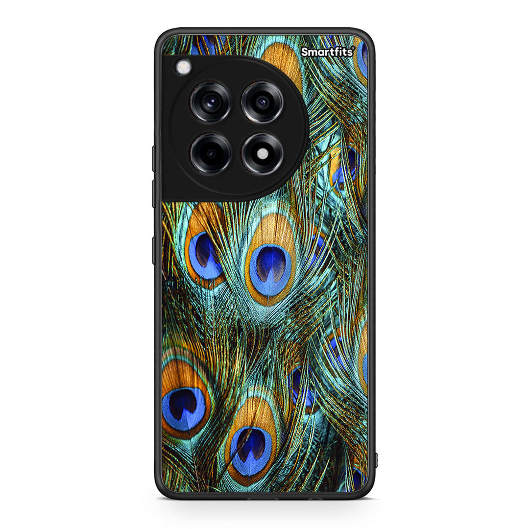 OnePlus 12 Real Peacock Feathers θήκη από τη Smartfits με σχέδιο στο πίσω μέρος και μαύρο περίβλημα | Smartphone case with colorful back and black bezels by Smartfits