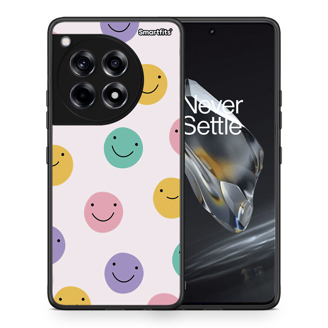 Θήκη OnePlus 12 Smiley Faces από τη Smartfits με σχέδιο στο πίσω μέρος και μαύρο περίβλημα | OnePlus 12 Smiley Faces case with colorful back and black bezels