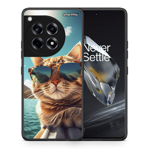 Θήκη OnePlus 12 Summer Cat από τη Smartfits με σχέδιο στο πίσω μέρος και μαύρο περίβλημα | OnePlus 12 Summer Cat case with colorful back and black bezels