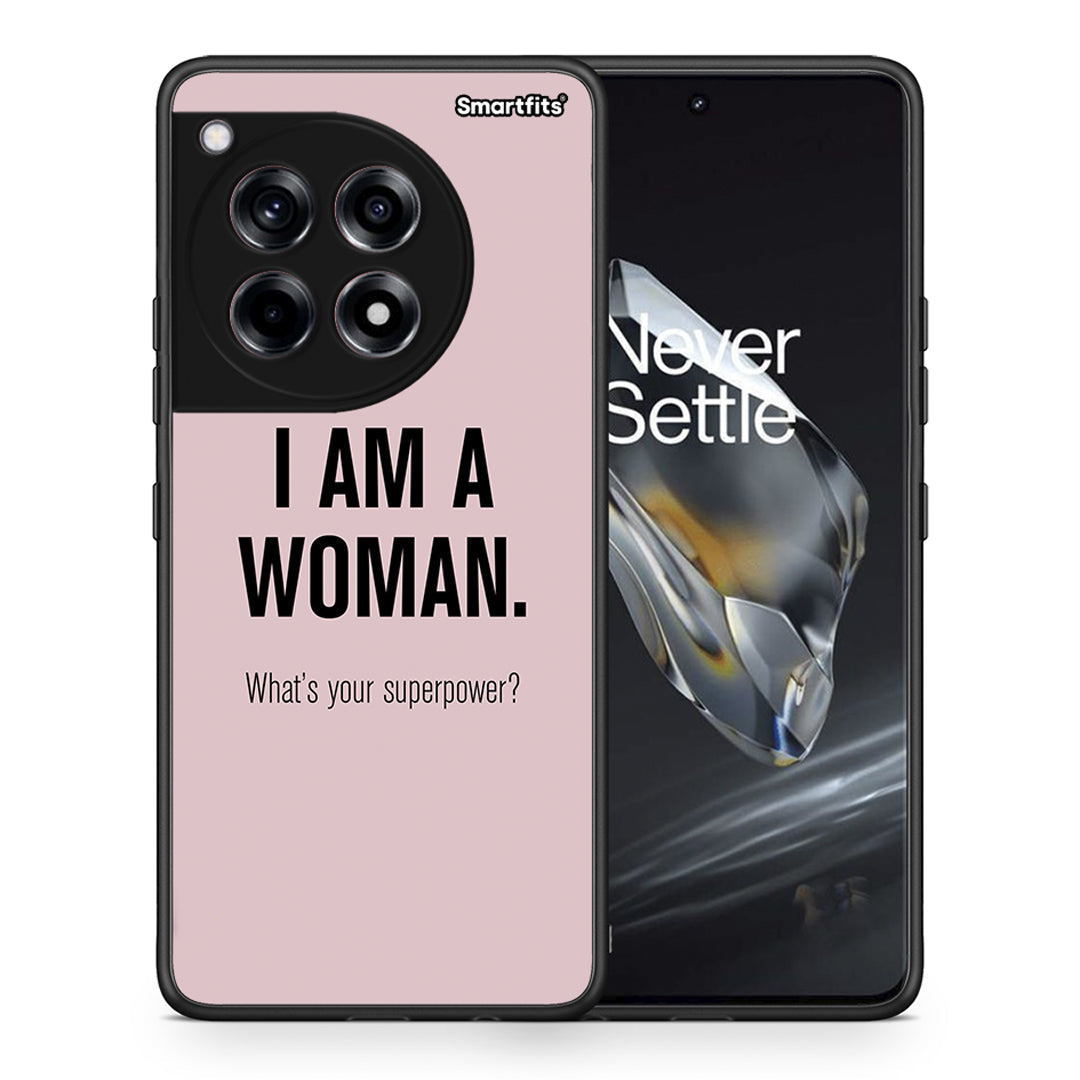 Θήκη OnePlus 12 Superpower Woman από τη Smartfits με σχέδιο στο πίσω μέρος και μαύρο περίβλημα | OnePlus 12 Superpower Woman case with colorful back and black bezels