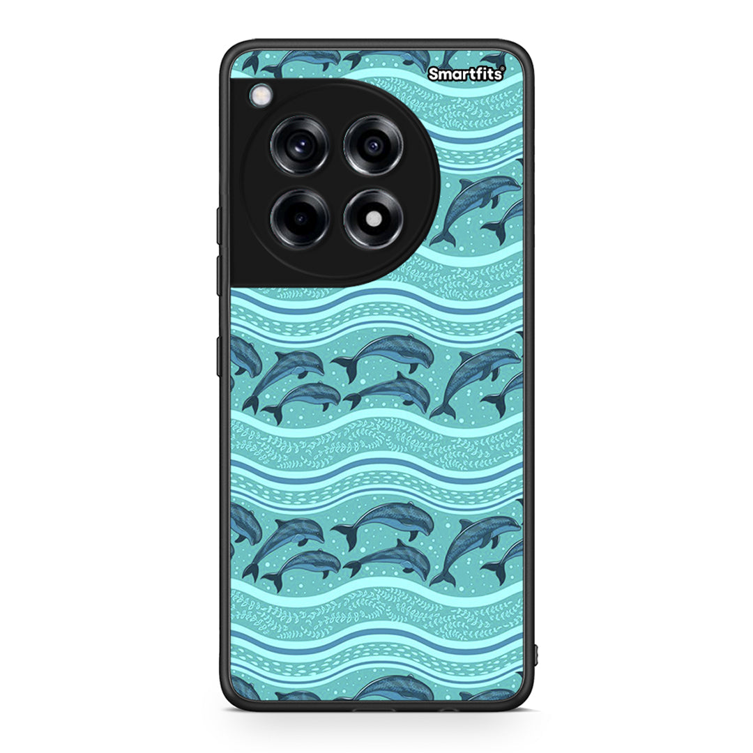 OnePlus 12 Swimming Dolphins θήκη από τη Smartfits με σχέδιο στο πίσω μέρος και μαύρο περίβλημα | Smartphone case with colorful back and black bezels by Smartfits