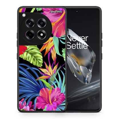 Θήκη OnePlus 12 Tropical Flowers από τη Smartfits με σχέδιο στο πίσω μέρος και μαύρο περίβλημα | OnePlus 12 Tropical Flowers case with colorful back and black bezels