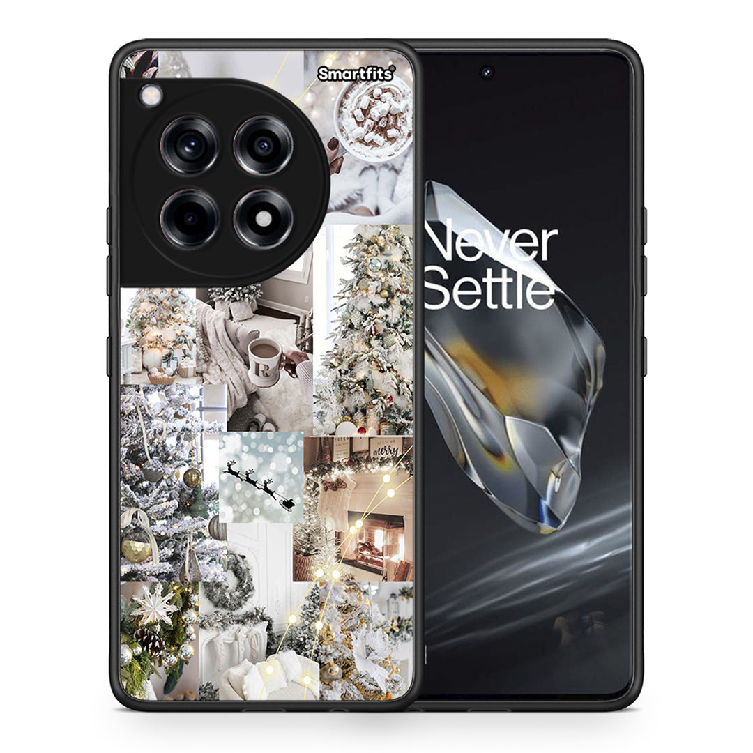Θήκη OnePlus 12 White Christmas από τη Smartfits με σχέδιο στο πίσω μέρος και μαύρο περίβλημα | OnePlus 12 White Christmas case with colorful back and black bezels