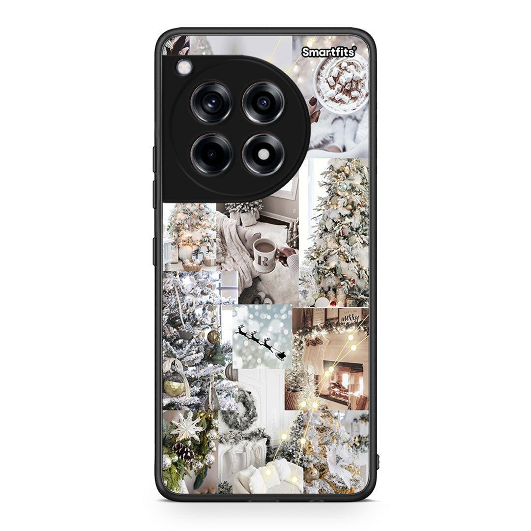 OnePlus 12 White Christmas θήκη από τη Smartfits με σχέδιο στο πίσω μέρος και μαύρο περίβλημα | Smartphone case with colorful back and black bezels by Smartfits