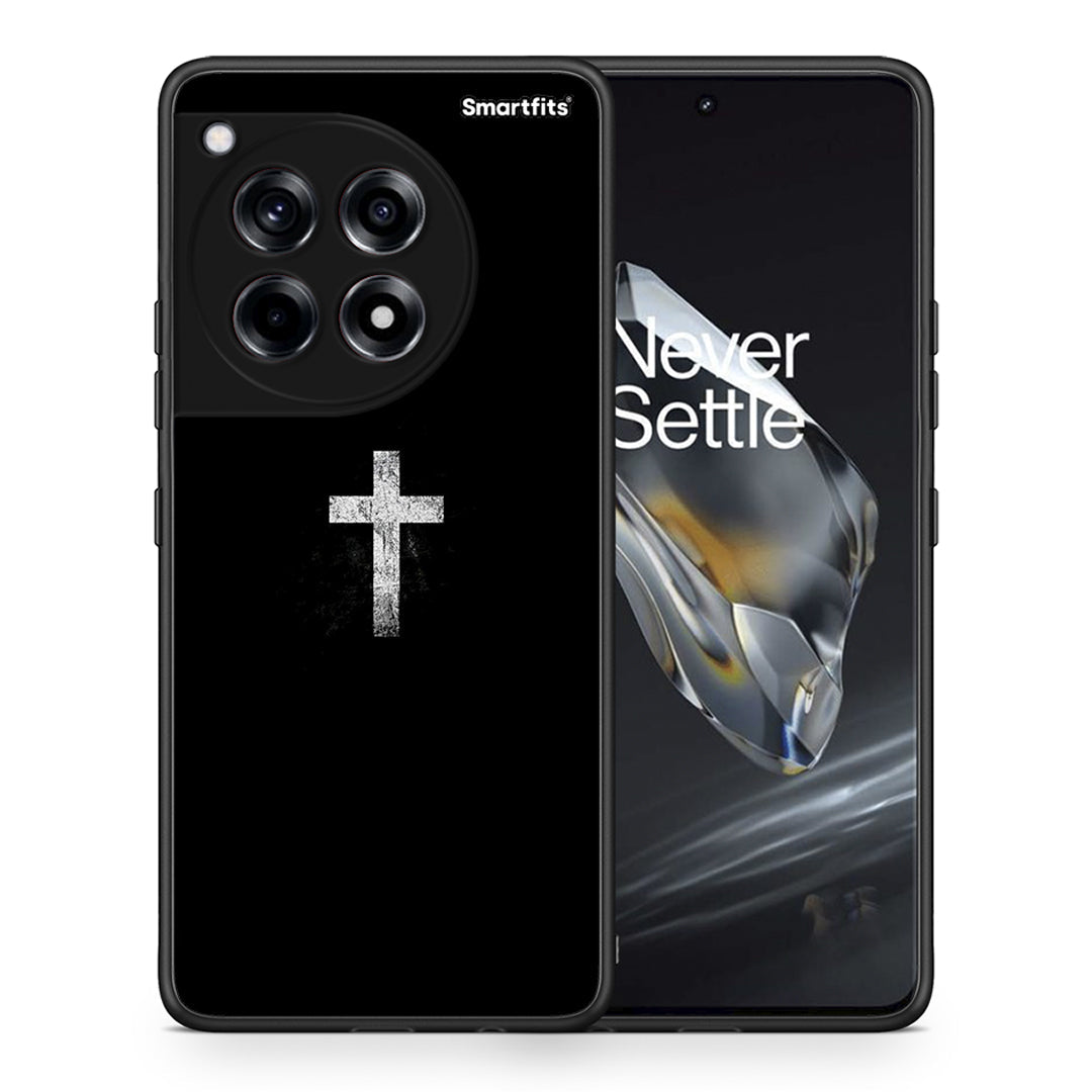 Θήκη OnePlus 12 White Cross από τη Smartfits με σχέδιο στο πίσω μέρος και μαύρο περίβλημα | OnePlus 12 White Cross case with colorful back and black bezels