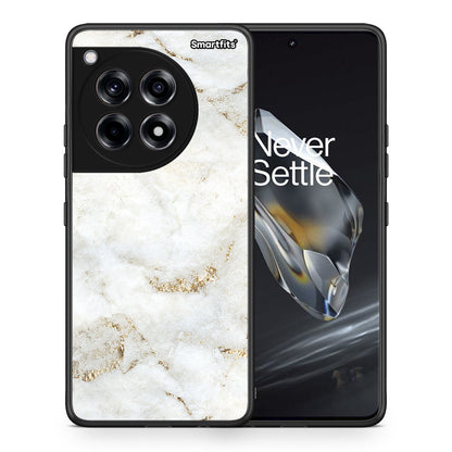 Θήκη OnePlus 12 White Gold Marble από τη Smartfits με σχέδιο στο πίσω μέρος και μαύρο περίβλημα | OnePlus 12 White Gold Marble case with colorful back and black bezels
