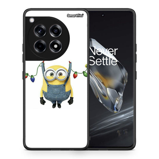 Θήκη OnePlus 12 Xmas Minion Lights από τη Smartfits με σχέδιο στο πίσω μέρος και μαύρο περίβλημα | OnePlus 12 Xmas Minion Lights case with colorful back and black bezels