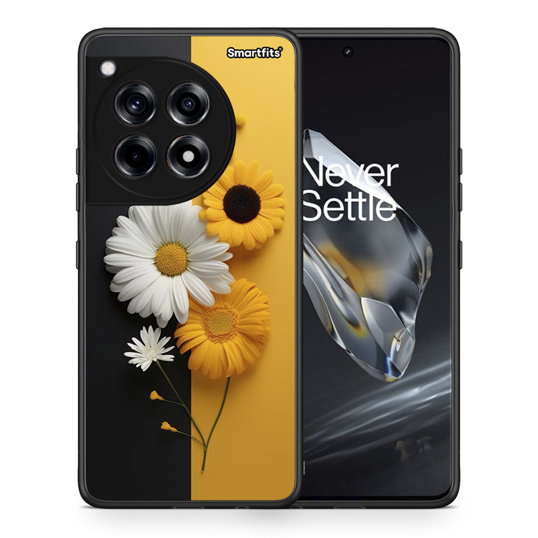 Θήκη OnePlus 12 Yellow Daisies από τη Smartfits με σχέδιο στο πίσω μέρος και μαύρο περίβλημα | OnePlus 12 Yellow Daisies case with colorful back and black bezels