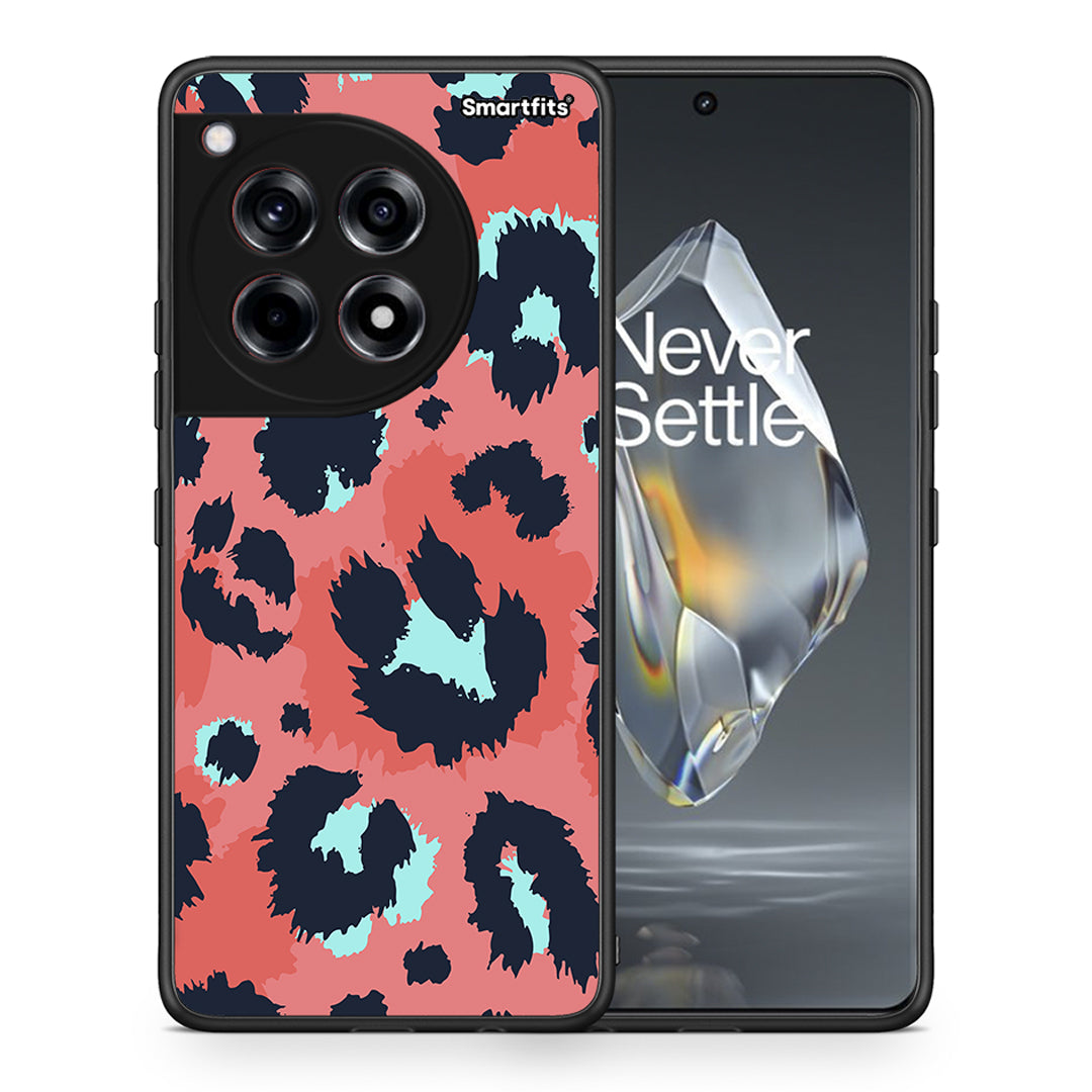 Θήκη OnePlus 12R 5G Pink Leopard Animal από τη Smartfits με σχέδιο στο πίσω μέρος και μαύρο περίβλημα | OnePlus 12R 5G Pink Leopard Animal case with colorful back and black bezels