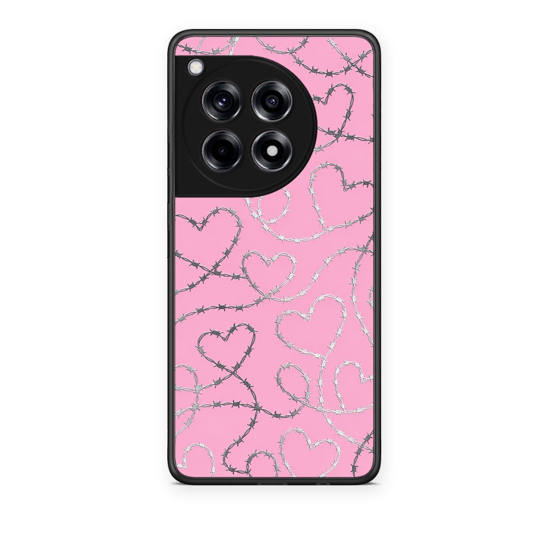 Θήκη OnePlus 12R 5G Barbed Wire Hearts on Pink από τη Smartfits με σχέδιο στο πίσω μέρος και μαύρο περίβλημα | OnePlus 12R 5G Barbed Wire Hearts on Pink case with colorful back and black bezels