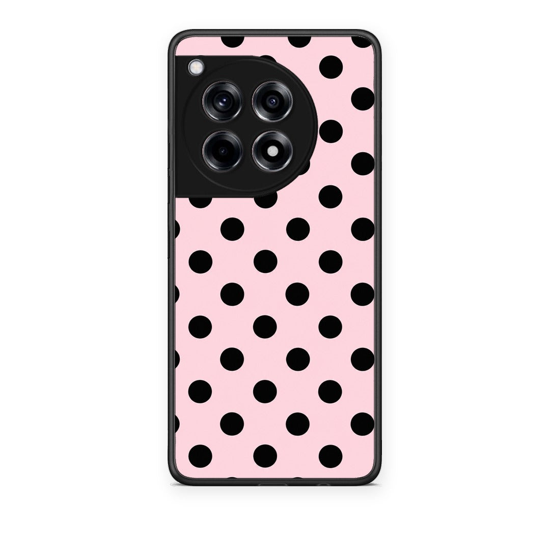 Θήκη OnePlus 12R 5G Black Polka Dots on Pink από τη Smartfits με σχέδιο στο πίσω μέρος και μαύρο περίβλημα | OnePlus 12R 5G Black Polka Dots on Pink case with colorful back and black bezels