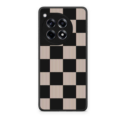 Θήκη OnePlus 12R 5G Black and Taupe Striped Checks από τη Smartfits με σχέδιο στο πίσω μέρος και μαύρο περίβλημα | OnePlus 12R 5G Black and Taupe Striped Checks case with colorful back and black bezels
