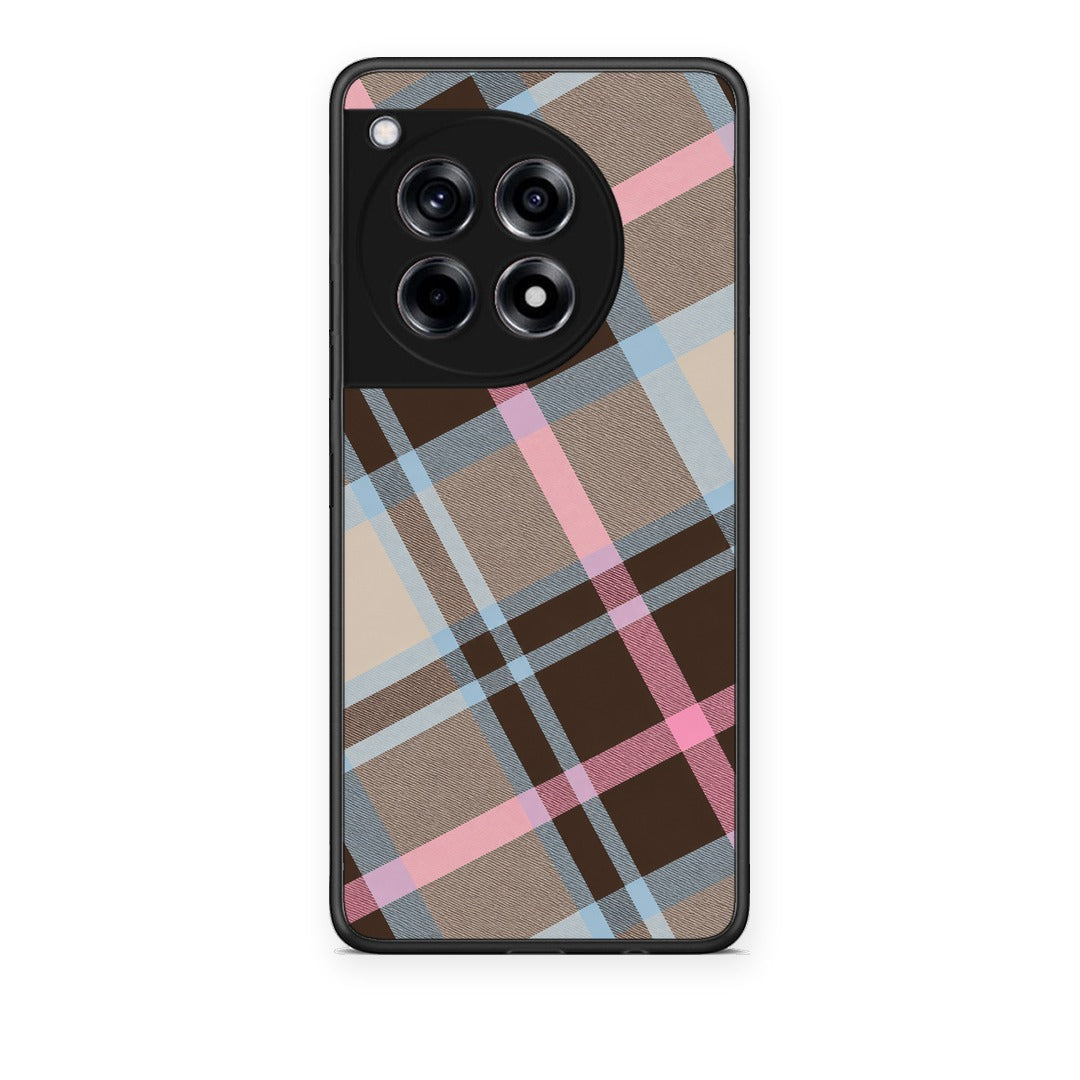 Θήκη OnePlus 12R 5G Brown Pink and Blue Diagonal Plaid από τη Smartfits με σχέδιο στο πίσω μέρος και μαύρο περίβλημα | OnePlus 12R 5G Brown Pink and Blue Diagonal Plaid case with colorful back and black bezels