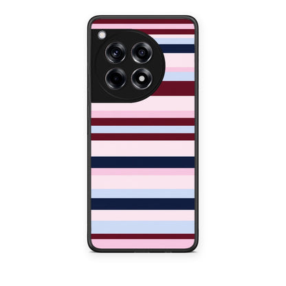Θήκη OnePlus 12R 5G Burgundy Pink and Blue Horizontal Stripes από τη Smartfits με σχέδιο στο πίσω μέρος και μαύρο περίβλημα | OnePlus 12R 5G Burgundy Pink and Blue Horizontal Stripes case with colorful back and black bezels