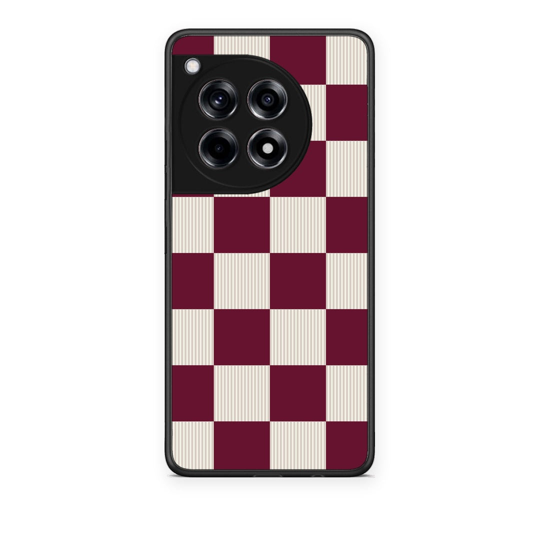 Θήκη OnePlus 12R 5G Burgundy and Cream Striped Checks από τη Smartfits με σχέδιο στο πίσω μέρος και μαύρο περίβλημα | OnePlus 12R 5G Burgundy and Cream Striped Checks case with colorful back and black bezels