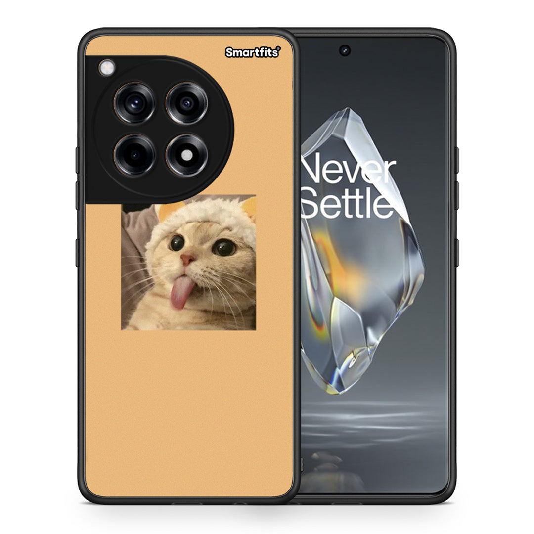 Θήκη OnePlus 12R 5G Cat Tongue από τη Smartfits με σχέδιο στο πίσω μέρος και μαύρο περίβλημα | OnePlus 12R 5G Cat Tongue case with colorful back and black bezels