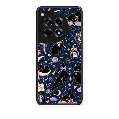 Θήκη OnePlus 12R 5G Celestial Black Cats on Navy από τη Smartfits με σχέδιο στο πίσω μέρος και μαύρο περίβλημα | OnePlus 12R 5G Celestial Black Cats on Navy case with colorful back and black bezels