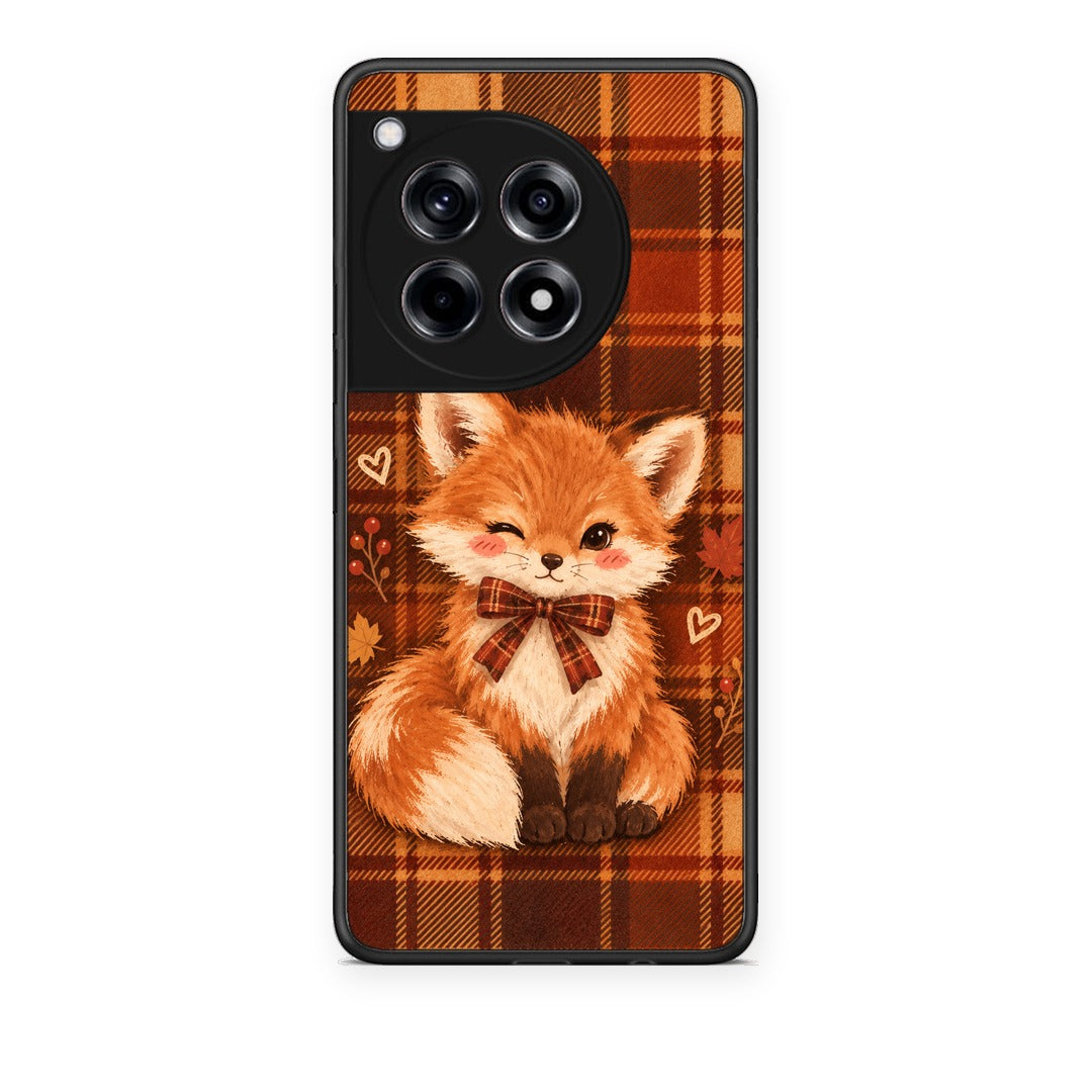 Θήκη OnePlus 12R 5G Fox on Autumn Tartan από τη Smartfits με σχέδιο στο πίσω μέρος και μαύρο περίβλημα | OnePlus 12R 5G Fox on Autumn Tartan case with colorful back and black bezels