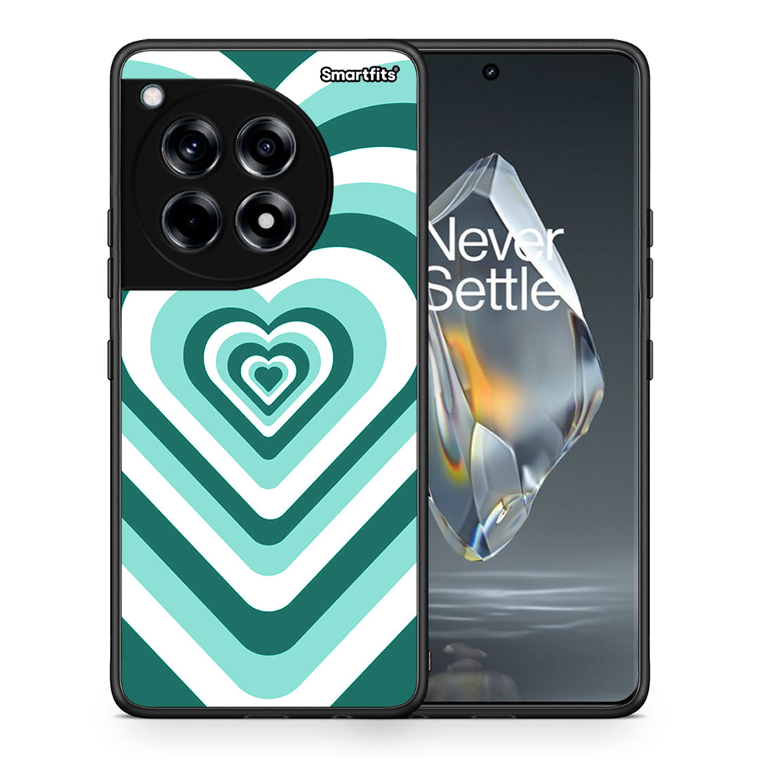 Θήκη OnePlus 12R 5G Green Hearts από τη Smartfits με σχέδιο στο πίσω μέρος και μαύρο περίβλημα | OnePlus 12R 5G Green Hearts case with colorful back and black bezels