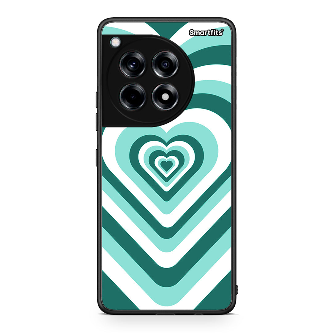 OnePlus 12R 5G Green Hearts θήκη από τη Smartfits με σχέδιο στο πίσω μέρος και μαύρο περίβλημα | Smartphone case with colorful back and black bezels by Smartfits