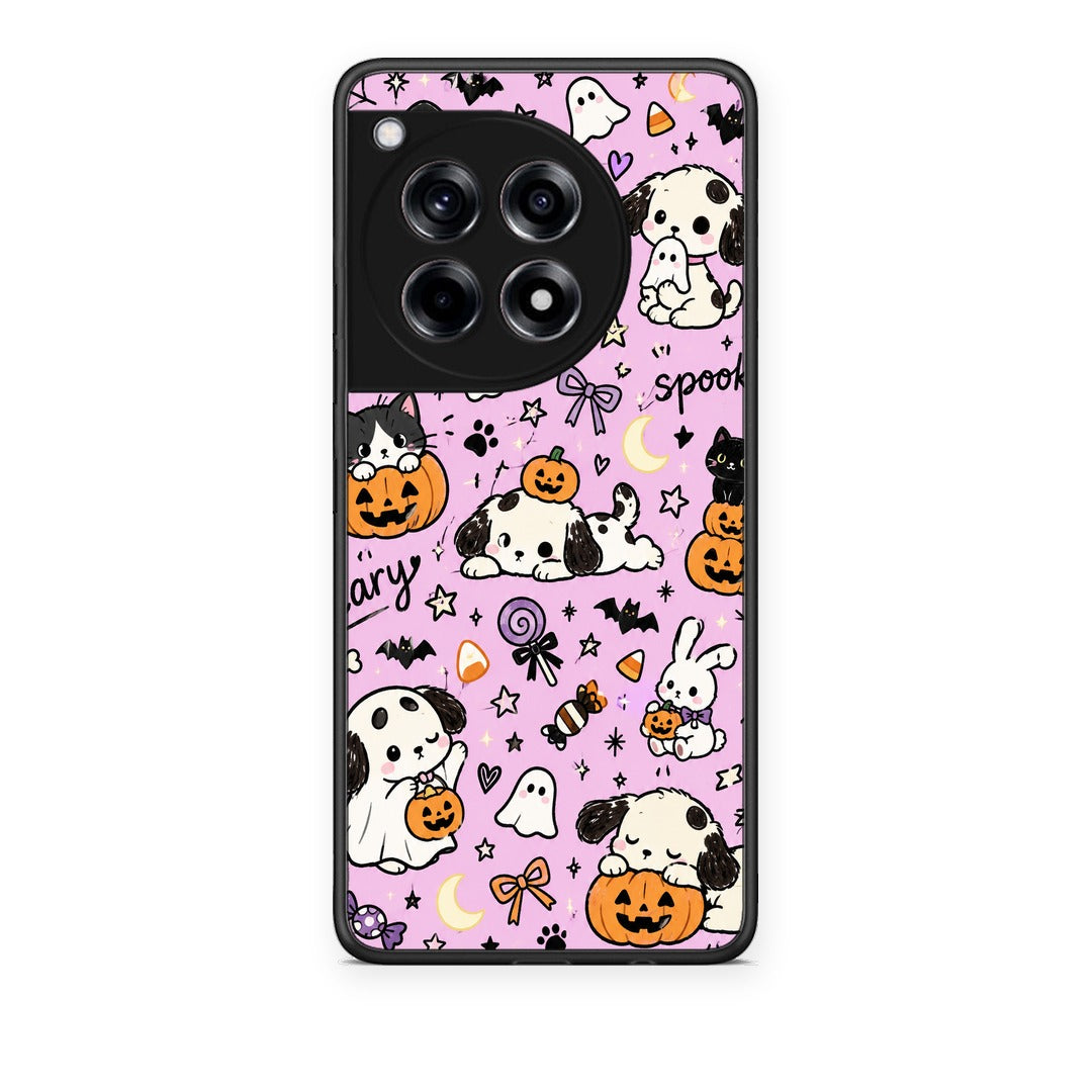 Θήκη OnePlus 12R 5G Halloween Puppies and Friends on Lilac από τη Smartfits με σχέδιο στο πίσω μέρος και μαύρο περίβλημα | OnePlus 12R 5G Halloween Puppies and Friends on Lilac case with colorful back and black bezels