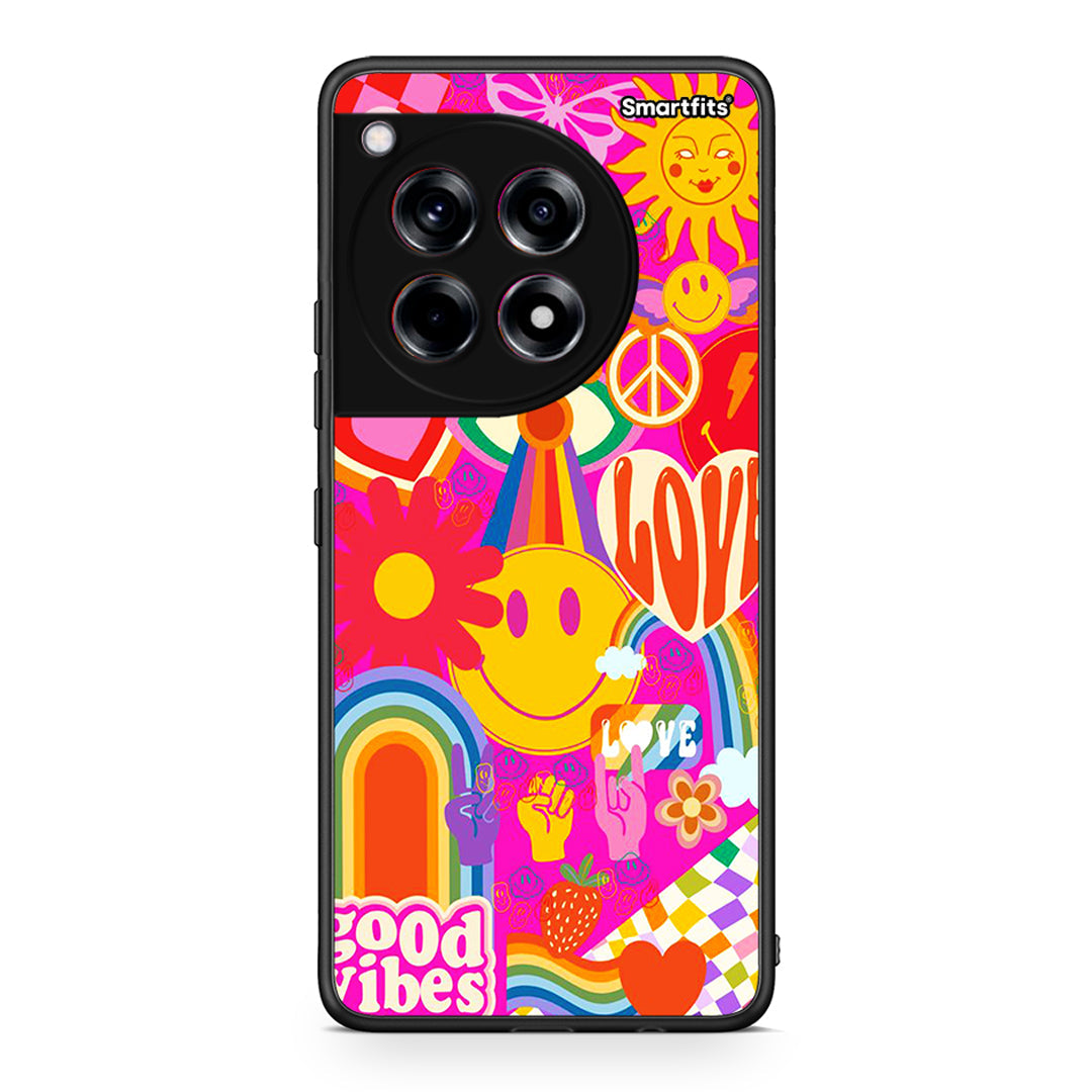 OnePlus 12R 5G Hippie Love θήκη από τη Smartfits με σχέδιο στο πίσω μέρος και μαύρο περίβλημα | Smartphone case with colorful back and black bezels by Smartfits