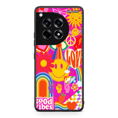 OnePlus 12R 5G Hippie Love θήκη από τη Smartfits με σχέδιο στο πίσω μέρος και μαύρο περίβλημα | Smartphone case with colorful back and black bezels by Smartfits