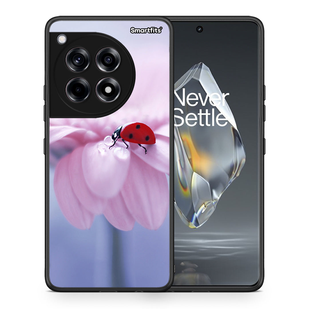 Θήκη OnePlus 12R 5G Ladybug Flower από τη Smartfits με σχέδιο στο πίσω μέρος και μαύρο περίβλημα | OnePlus 12R 5G Ladybug Flower case with colorful back and black bezels