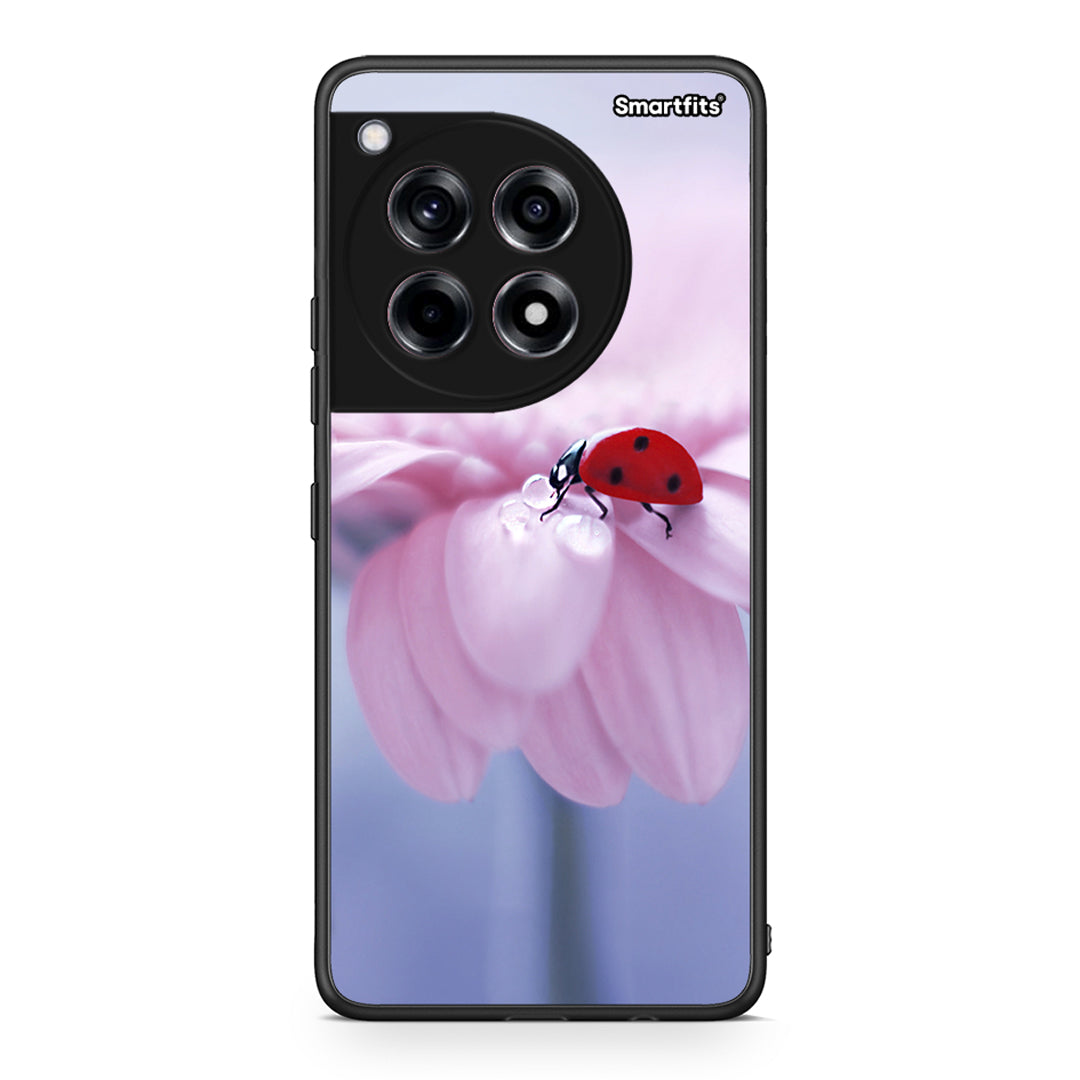 OnePlus 12R 5G Ladybug Flower θήκη από τη Smartfits με σχέδιο στο πίσω μέρος και μαύρο περίβλημα | Smartphone case with colorful back and black bezels by Smartfits