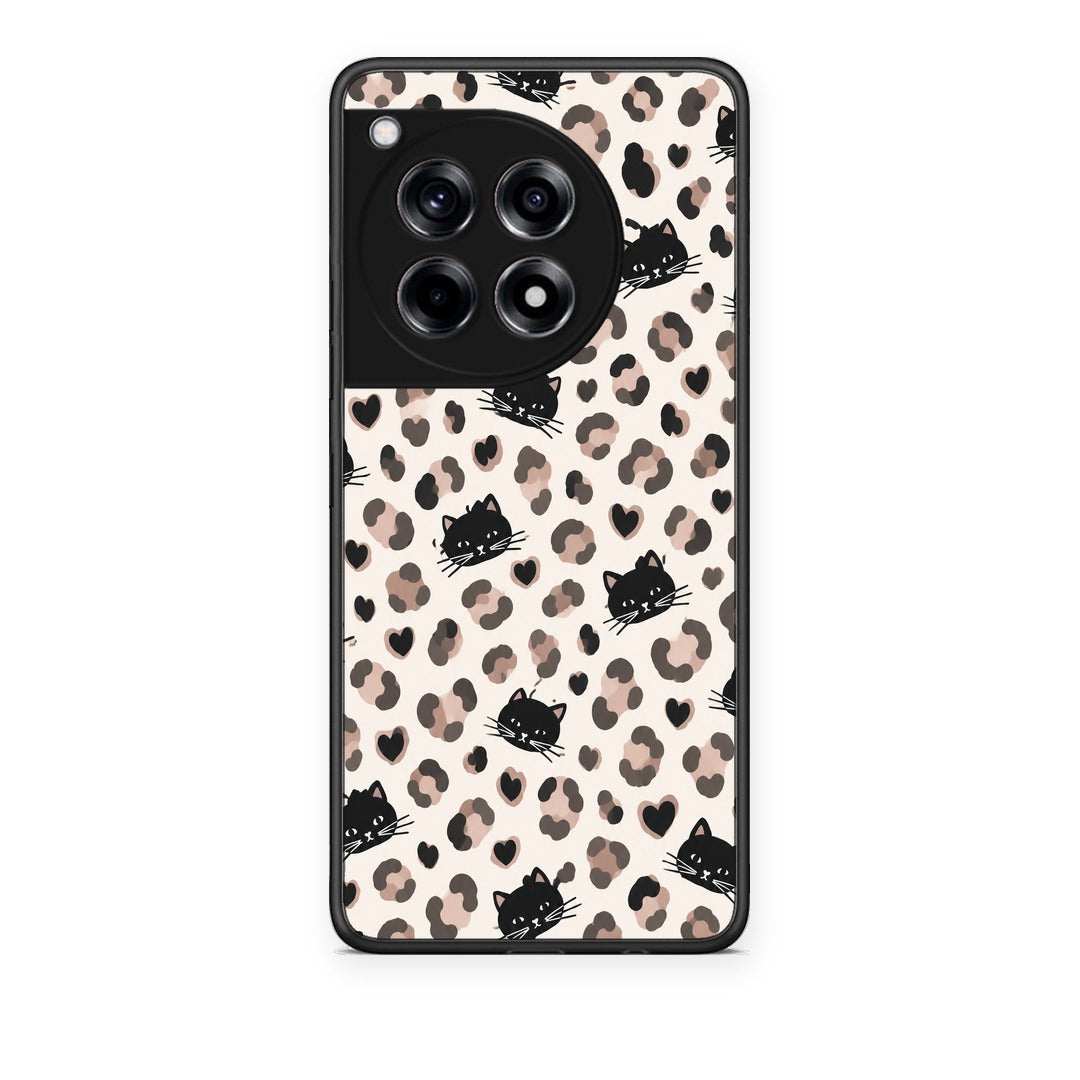 Θήκη OnePlus 12R 5G Leopard Spots and Black Cats on Cream από τη Smartfits με σχέδιο στο πίσω μέρος και μαύρο περίβλημα | OnePlus 12R 5G Leopard Spots and Black Cats on Cream case with colorful back and black bezels