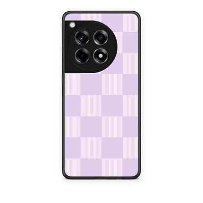 Θήκη OnePlus 12R 5G Lilac and Cream Striped Checks από τη Smartfits με σχέδιο στο πίσω μέρος και μαύρο περίβλημα | OnePlus 12R 5G Lilac and Cream Striped Checks case with colorful back and black bezels
