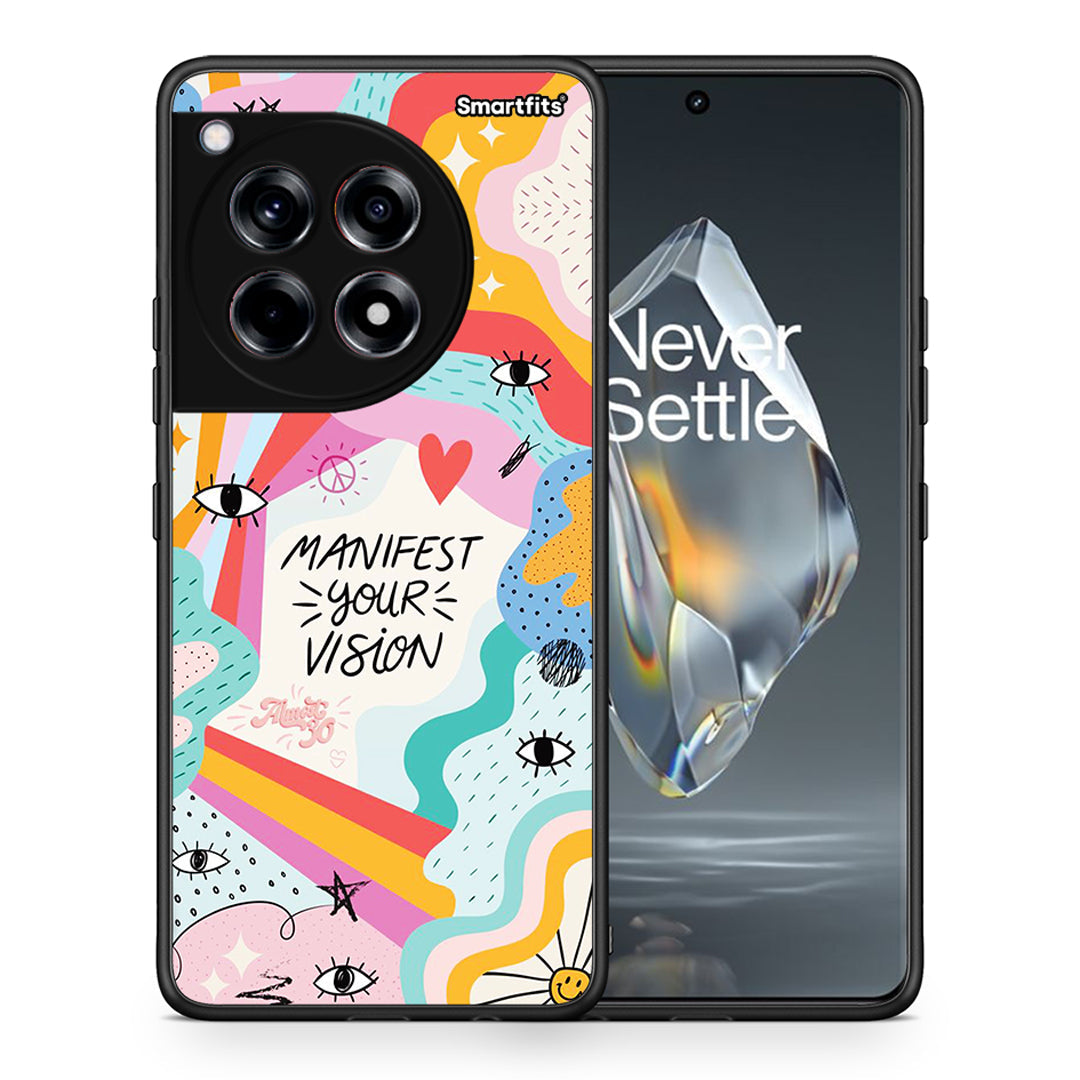 Θήκη OnePlus 12R 5G Manifest Your Vision από τη Smartfits με σχέδιο στο πίσω μέρος και μαύρο περίβλημα | OnePlus 12R 5G Manifest Your Vision case with colorful back and black bezels