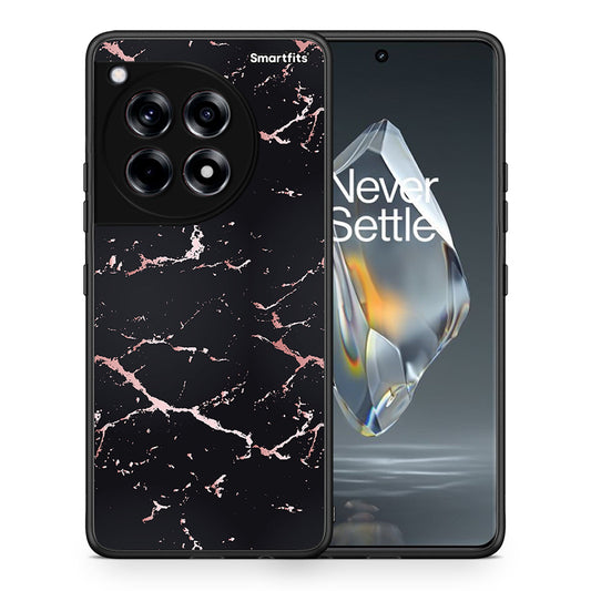 Θήκη OnePlus 12R 5G Black Rosegold Marble από τη Smartfits με σχέδιο στο πίσω μέρος και μαύρο περίβλημα | OnePlus 12R 5G Black Rosegold Marble case with colorful back and black bezels