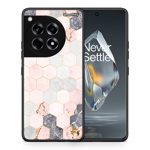 Θήκη OnePlus 12R 5G Hexagon Pink Marble από τη Smartfits με σχέδιο στο πίσω μέρος και μαύρο περίβλημα | OnePlus 12R 5G Hexagon Pink Marble case with colorful back and black bezels